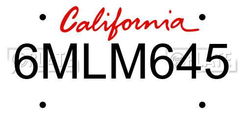 6MLM645 California License Plate