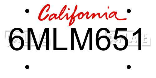 6MLM651 California License Plate
