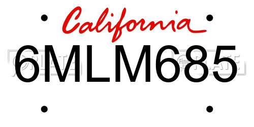 6MLM685 California License Plate