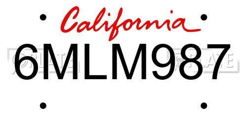 6MLM987 California License Plate