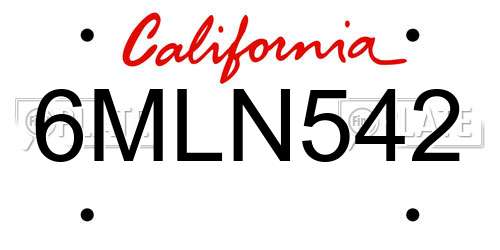 6MLN542 California License Plate