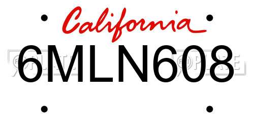6MLN608 California License Plate
