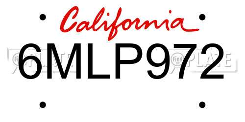 6MLP972 California License Plate