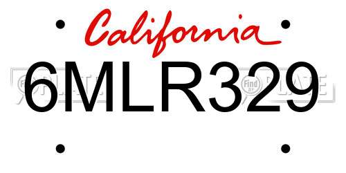 6MLR329 California License Plate