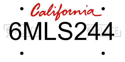 6MLS244 California License Plate