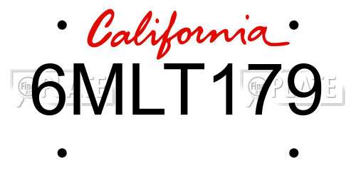 6MLT179 California License Plate