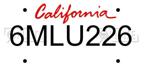 6MLU226 California License Plate