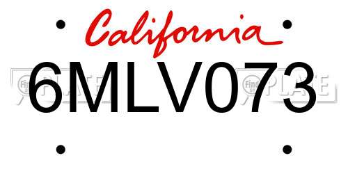 6MLV073 California License Plate