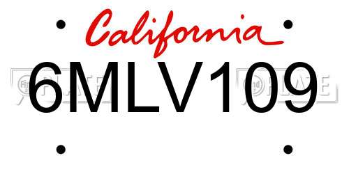 6MLV109 California License Plate