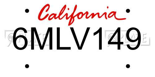 6MLV149 California License Plate
