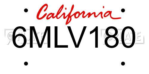 6MLV180 California License Plate