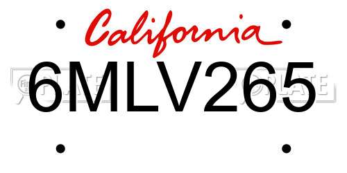 6MLV265 California License Plate