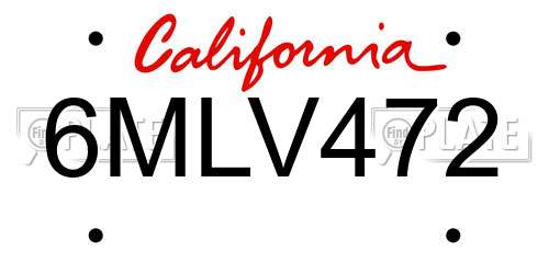 6MLV472 California License Plate
