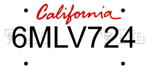 6MLV724 California License Plate