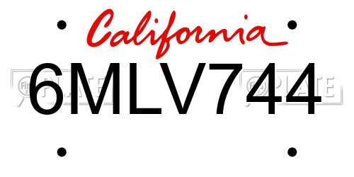 6MLV744 California License Plate