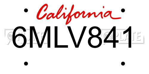 6MLV841 California License Plate