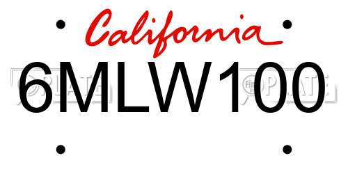 6MLW100 California License Plate