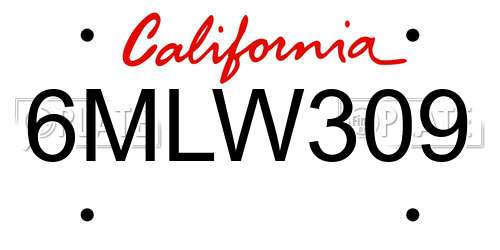 6MLW309 California License Plate