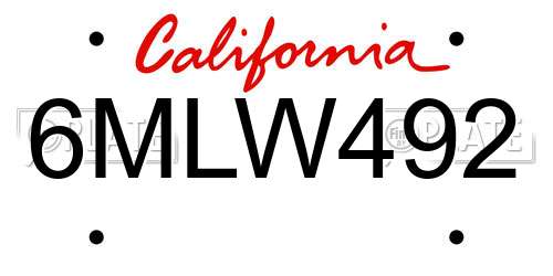 6MLW492 California License Plate