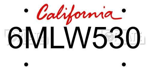 6MLW530 California License Plate