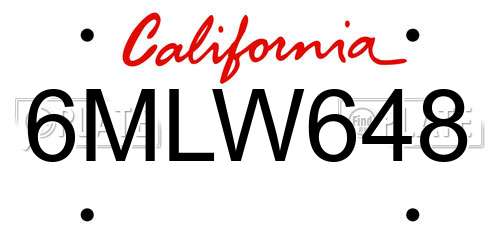 6MLW648 California License Plate