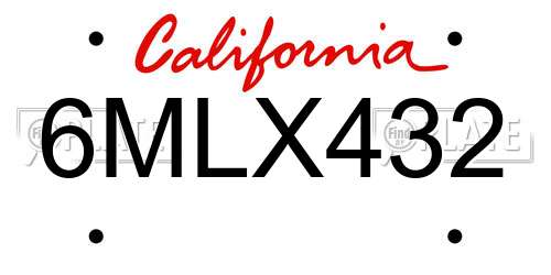 6MLX432 California License Plate