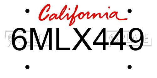 6MLX449 California License Plate