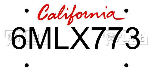 6MLX773 California License Plate