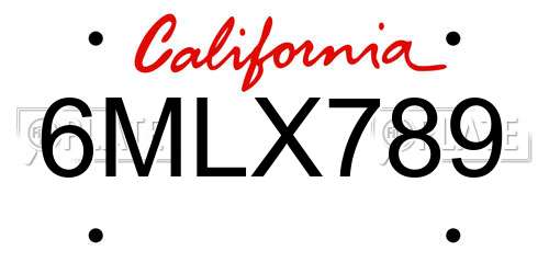 6MLX789 California License Plate