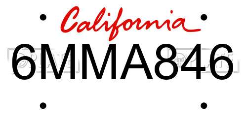 6MMA846 California License Plate