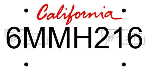 6MMH216 California License Plate