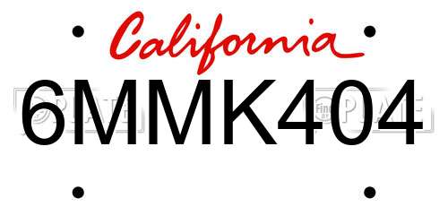 6MMK404 California License Plate