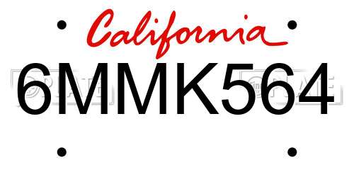 6MMK564 California License Plate