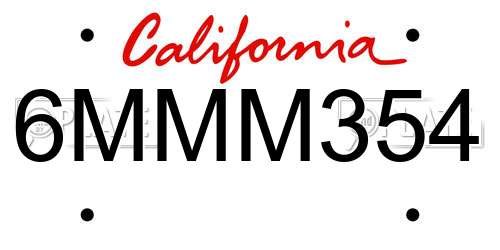 6MMM354 California License Plate