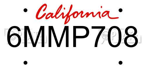 6MMP708 California License Plate