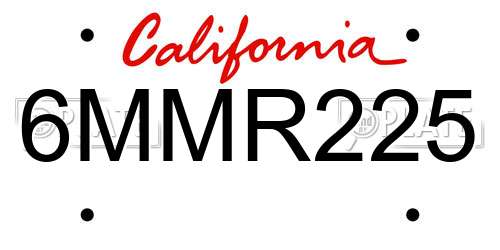 6MMR225 California License Plate