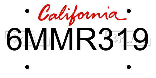 6MMR319 California License Plate