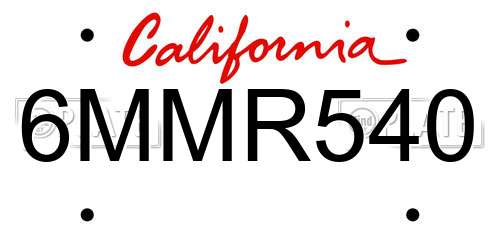 6MMR540 California License Plate