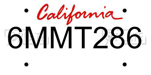 6MMT286 California License Plate