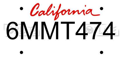 6MMT474 California License Plate