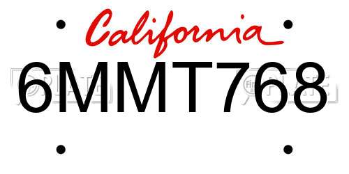 6MMT768 California License Plate