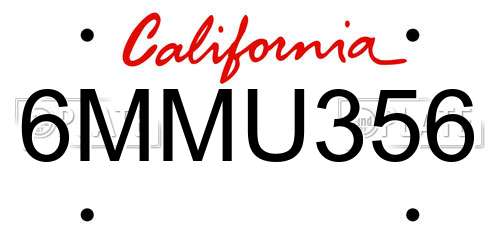 6MMU356 California License Plate