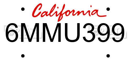 6MMU399 California License Plate