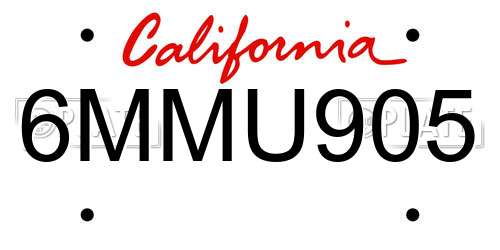 6MMU905 California License Plate