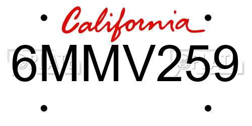 6MMV259 California License Plate
