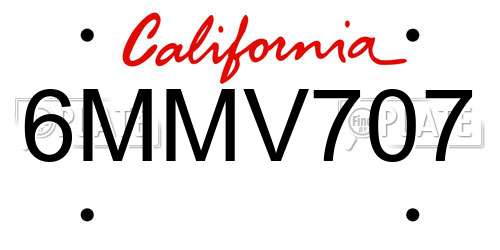 6MMV707 California License Plate