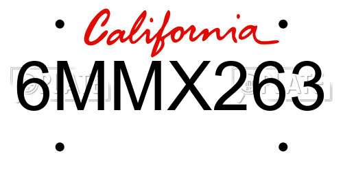 6MMX263 California License Plate