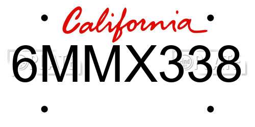 6MMX338 California License Plate