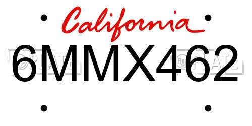 6MMX462 California License Plate