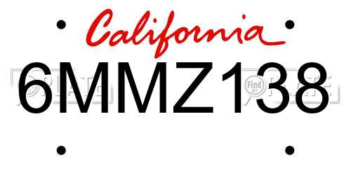 6MMZ138 California License Plate